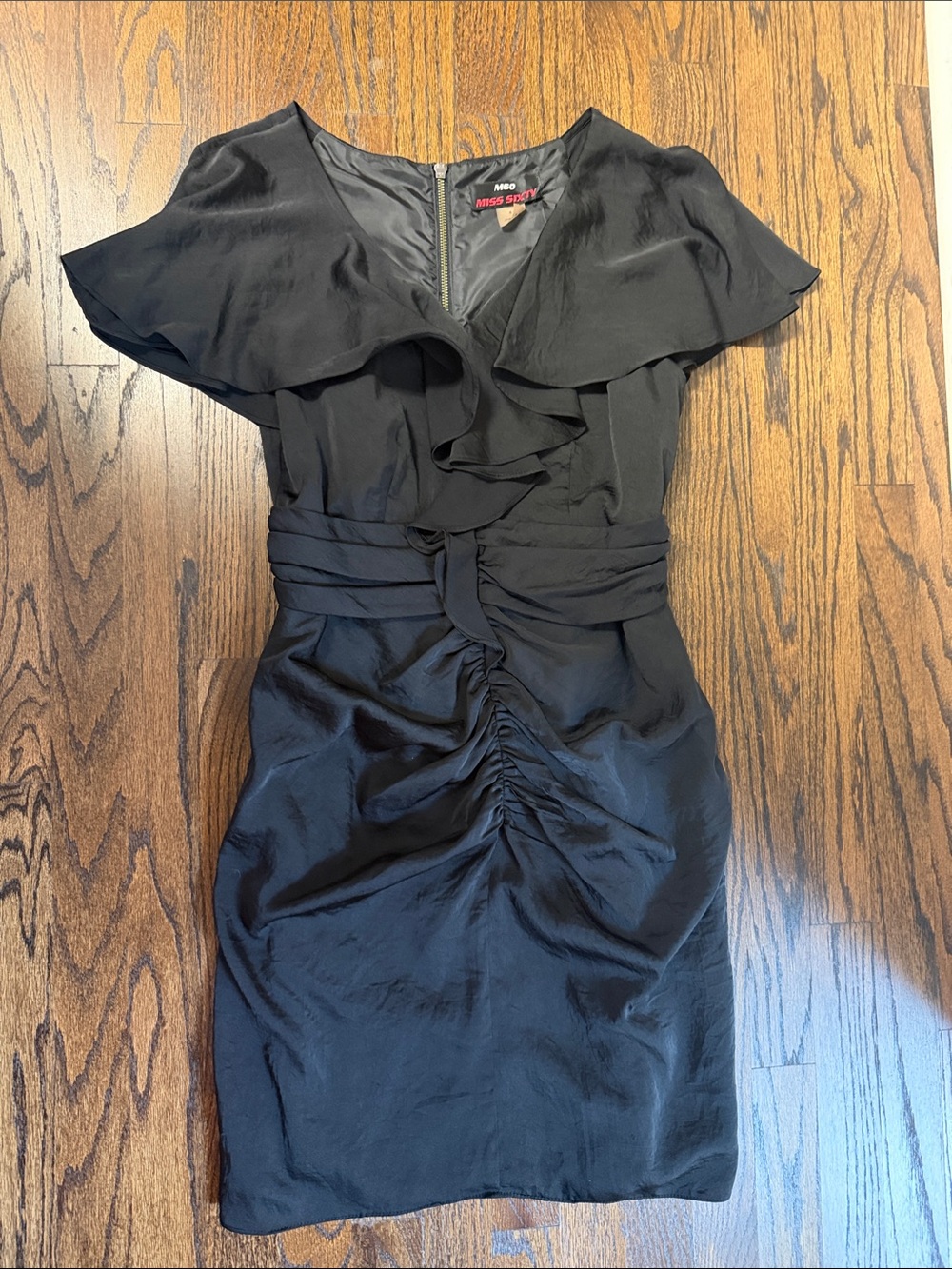 Miss Sixty Black Ruffled Waist-Tie Mini Dress